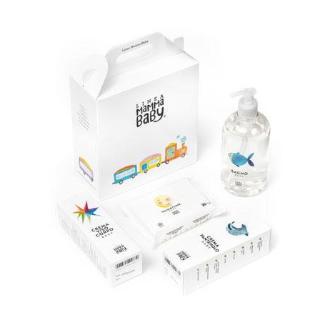 GIFT BOX LINEA MAMMABABY CONTENENTE 1 BAGNO BABY COSMOS NATURAL 500 ML + 1 CREMA CAMBIO BABY COSMOS NATURAL 100 ML + 1 CRAM VISO