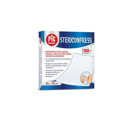 GARZA COMPRESSA IDROFILA PIC STERICOMPRESS 10X10 CM 4 BUSTE  25 PEZZI