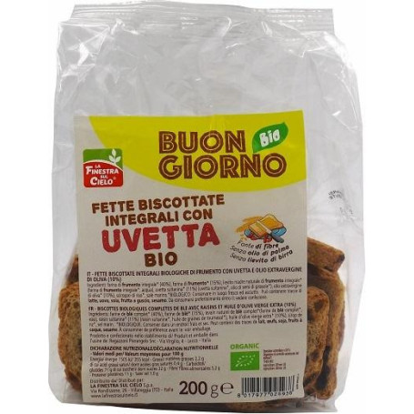 FSC FETTE BISCOTTATE INTEGRALI CON UVETTA SENZA LIEVITO DI BIRRA BIO CON OLIO EXTRAVERGINE DI OLIVA SENZA OLIO DI PALMA 200 G