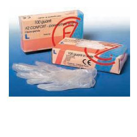 GUANTO IN VINILE CONFORT MISURA MEDIA ANTIADERENTE BIOCOMPATIBILE UTILIZZABILE ANCHE A CONTATTO CON SOSTANZE ALIMENTARI 100 PEZZ